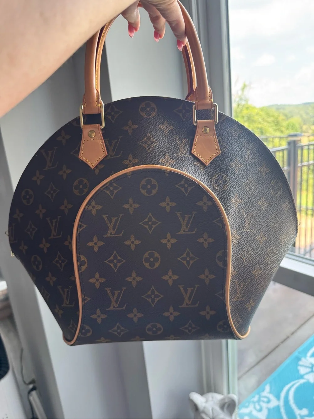 Louis Vuitton Brown Monogram Ellipse Handbag with Tan Trim